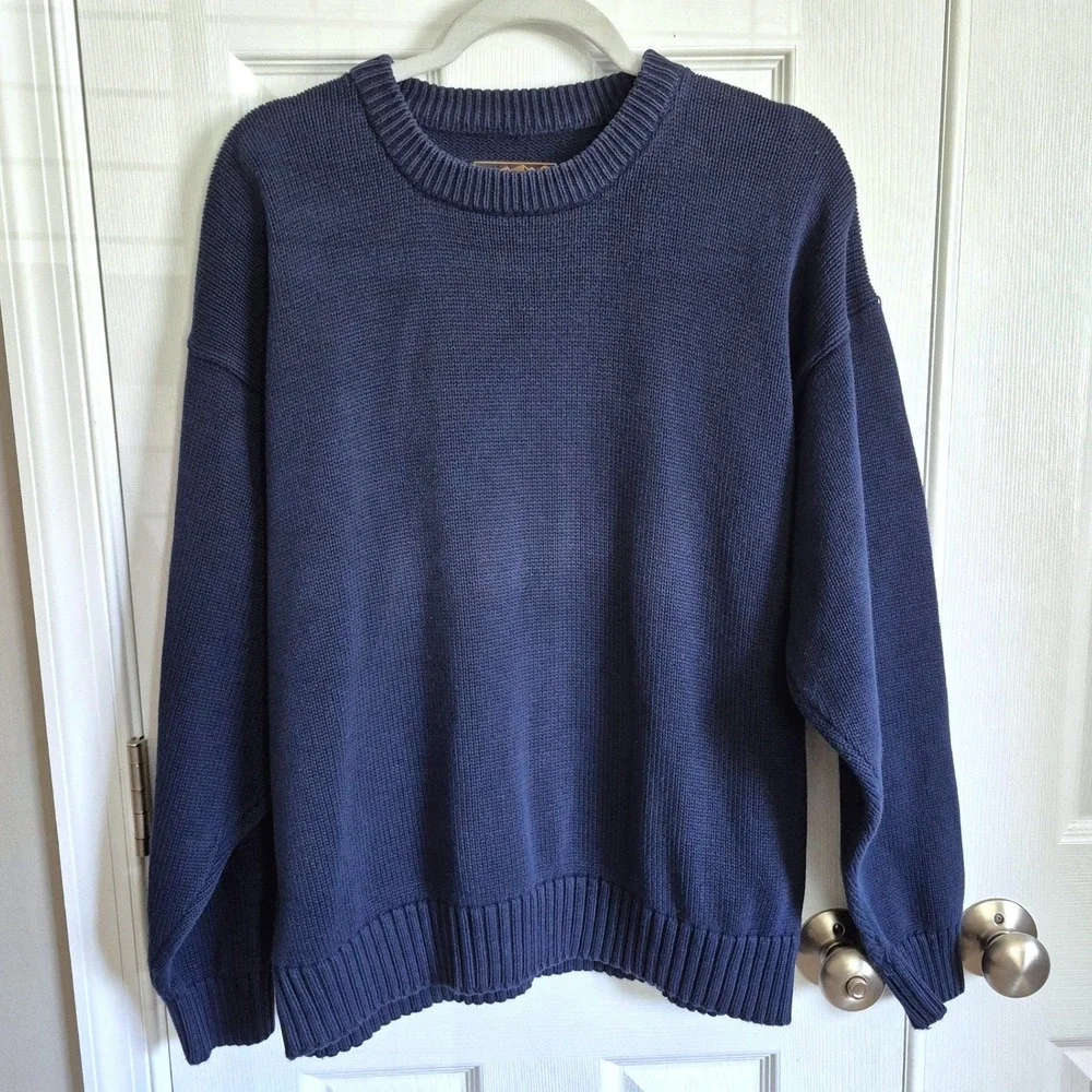Vintage Eddie Bauer navy blue heavyweight cotton sweater mens large